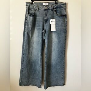 Rise Blue Wide-Leg Mid Rise Denim Jeans Size 17 / 33 Plus Womens